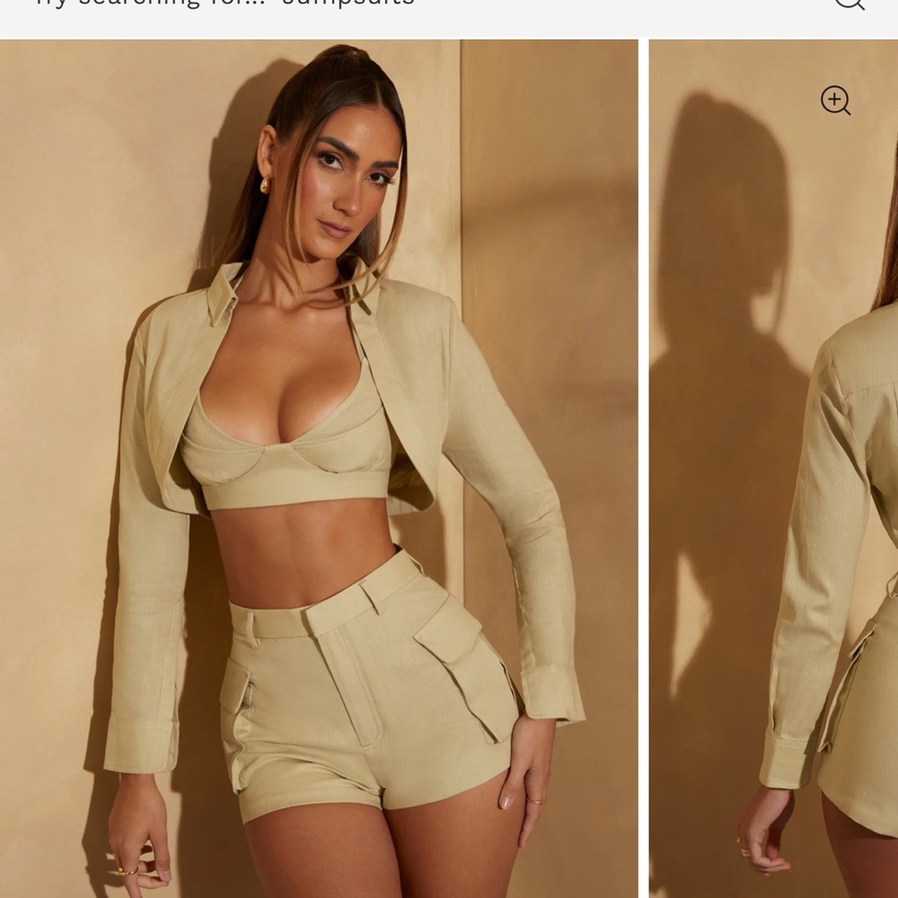 Oh Polly 3 piece sage shorts set (shorts bralette jacket) worn once
